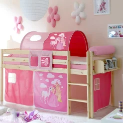 Halbhohes Kinderbett Wonder mit Vorhang im Prinzessin Design