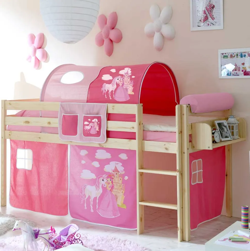 Halbhohes Kinderbett Wonder mit Vorhang im Prinzessin Design