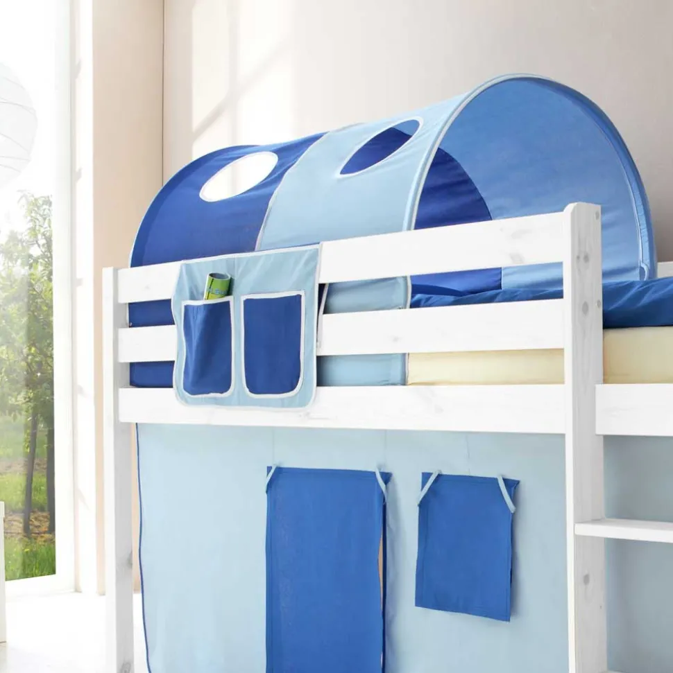 Halbhohes Kinderbett Yasin in Weiß Blau