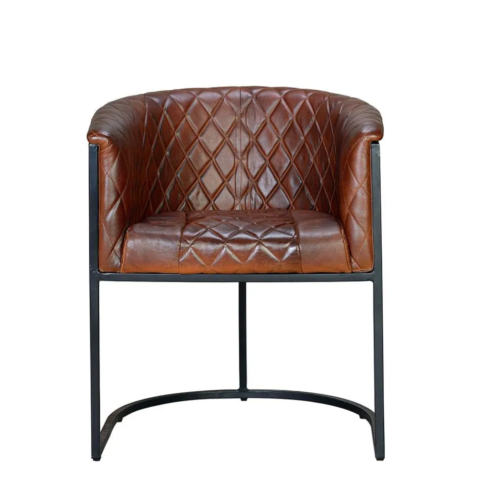 Halbrunder Tischsessel in Braun Leder - Liva