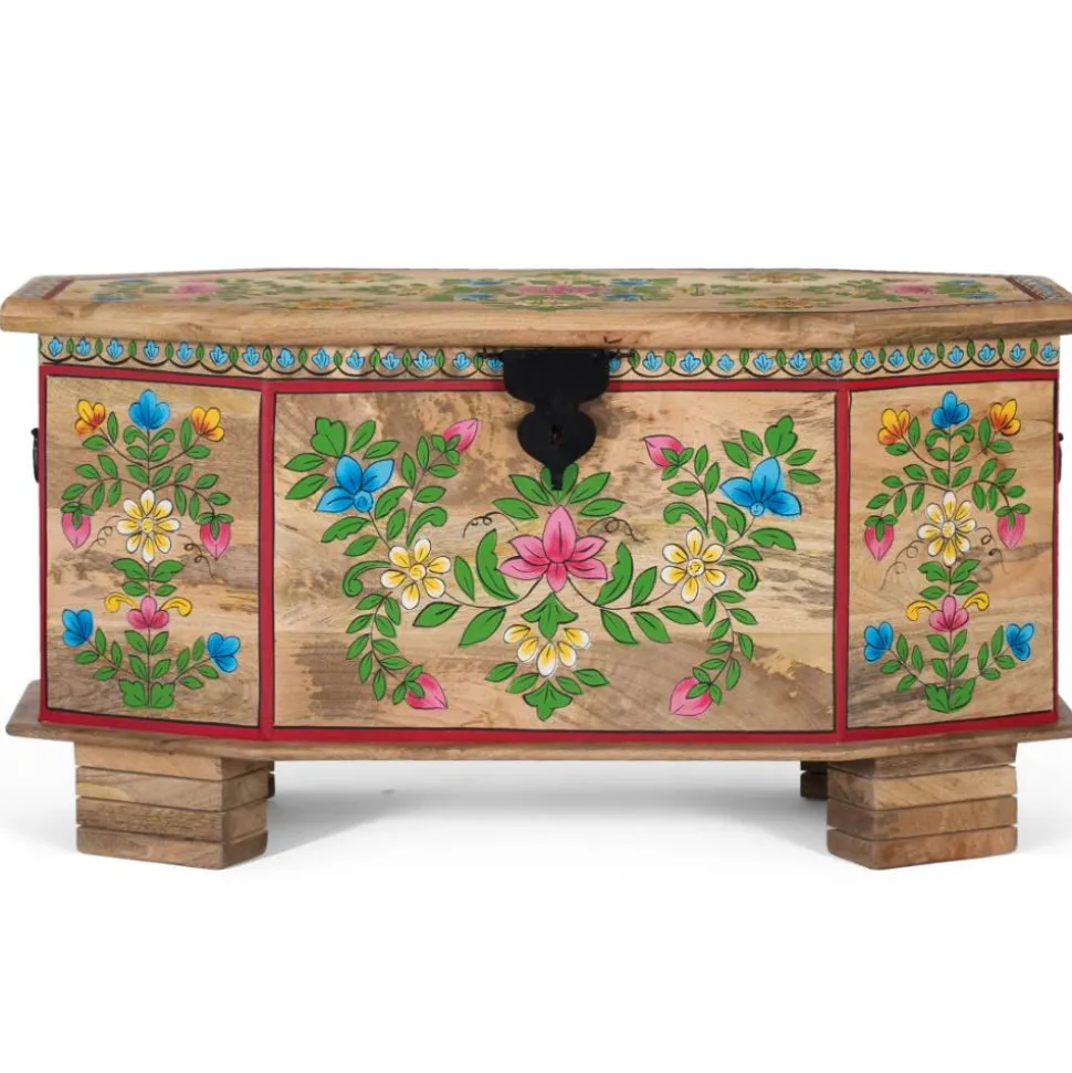 Handbemalte Holztruhe mit Blumen Motiven - Hectos
