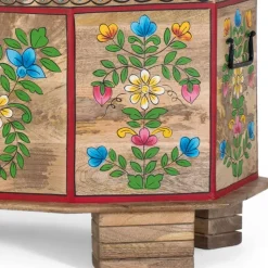 Handbemalte Holztruhe mit Blumen Motiven - Hectos