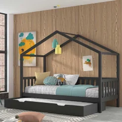 Hausbett in Anthrazit aus Kiefernholz - Neptunus