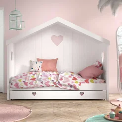 Hausbett mit Herz in Weiß - Grandory
