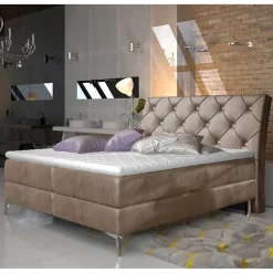 Hellbraunes Boxbett mit Samtbezug - Gelvino
