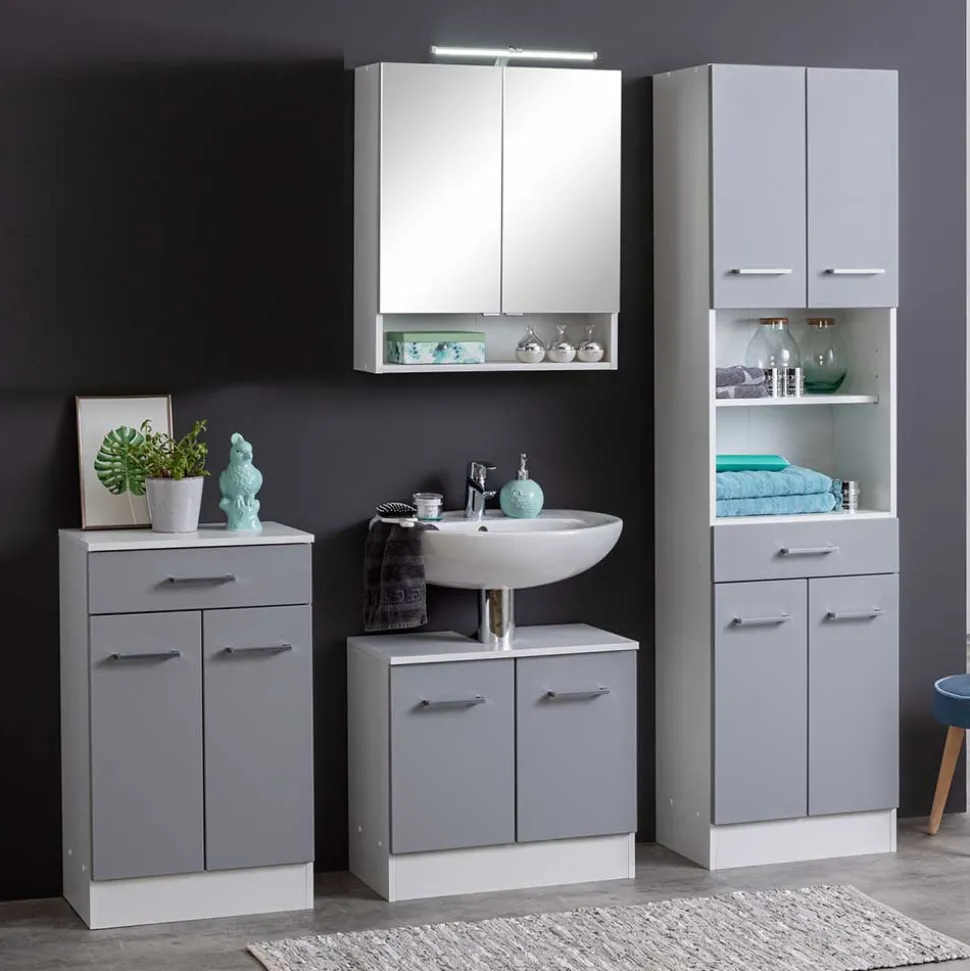Helle Badmöbel als Set in Grau Front - Girios (vierteilig)