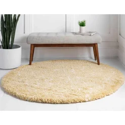 Heller Hochflor Teppich in Gelb und Creme - Vinitaro