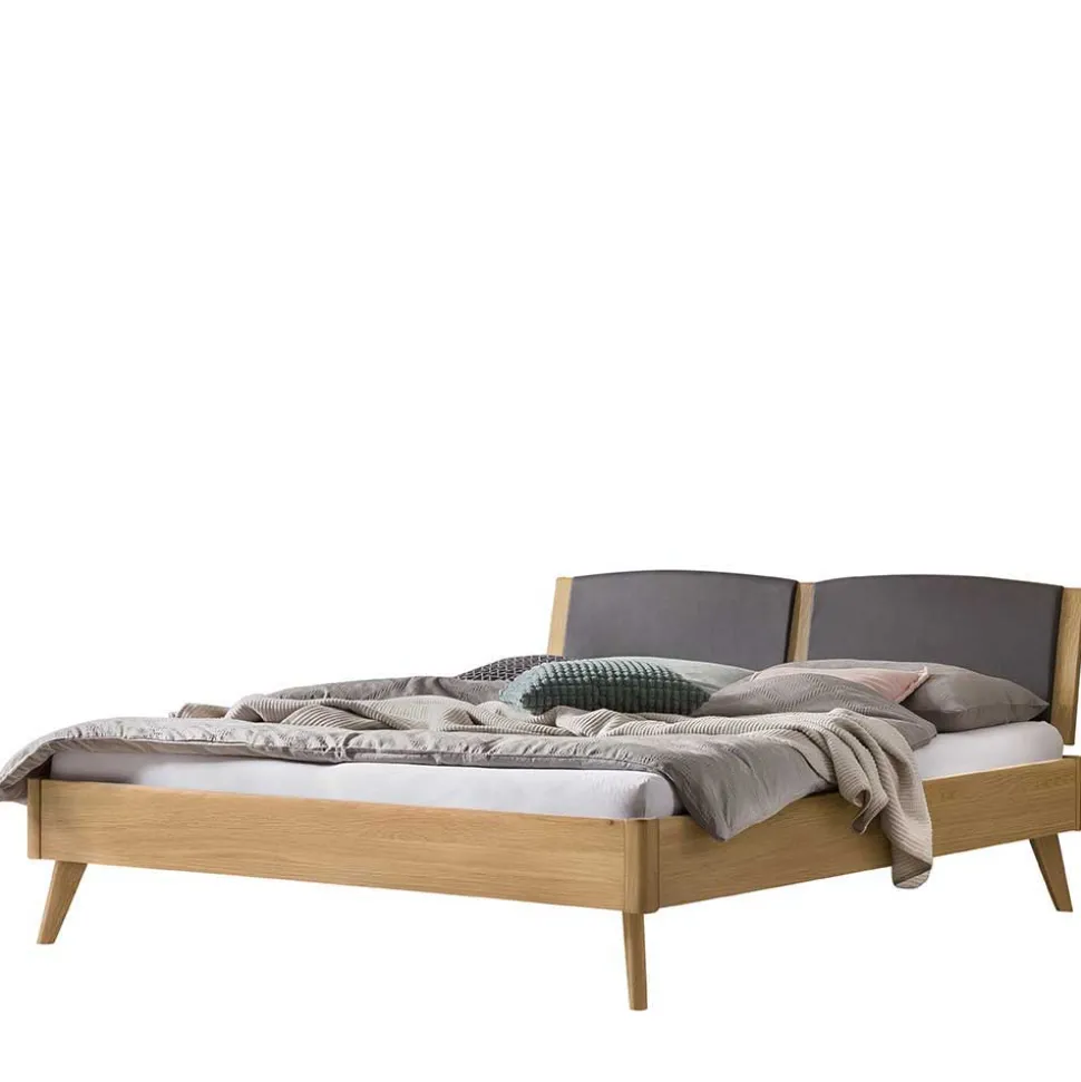 Helles Eichebett mit Kunstleder Kopfteilpolstern - Vrona