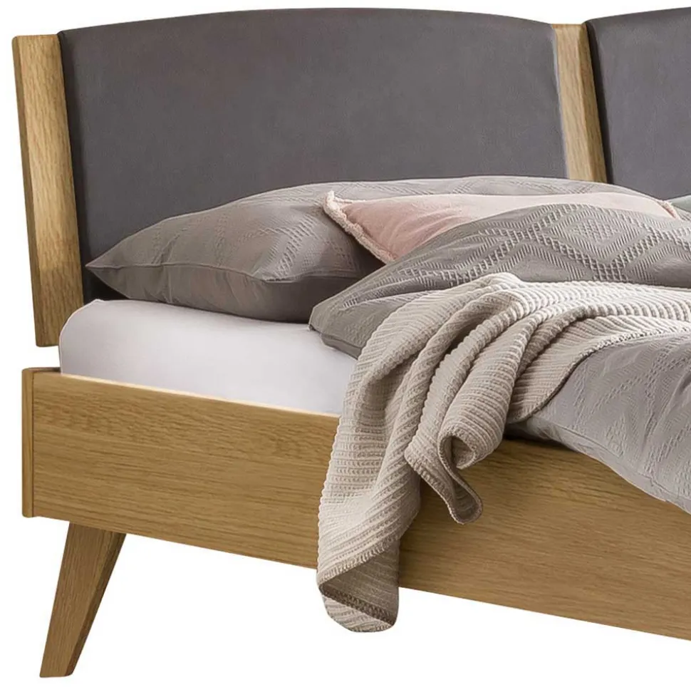 Helles Eichebett mit Kunstleder Kopfteilpolstern - Vrona