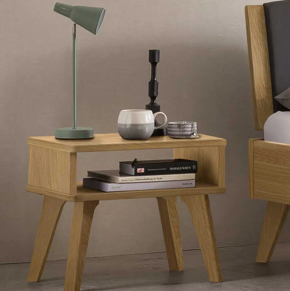 Helles Eichebett mit Kunstleder Kopfteilpolstern - Vrona