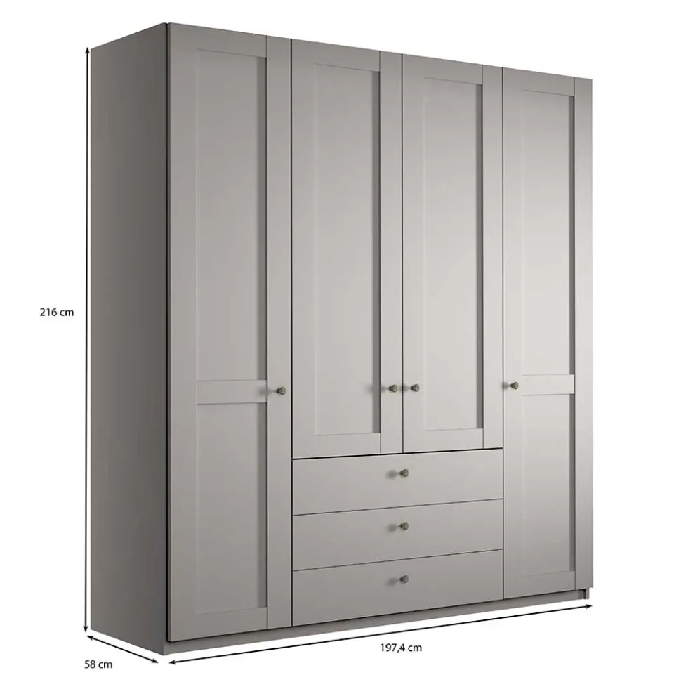 Hellgrauer Kleiderschrank mit Metallgriffen - Ridonna