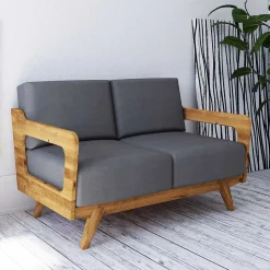 Hellgraues Stoff Sofa mit Wildeiche Gestell - Hardus