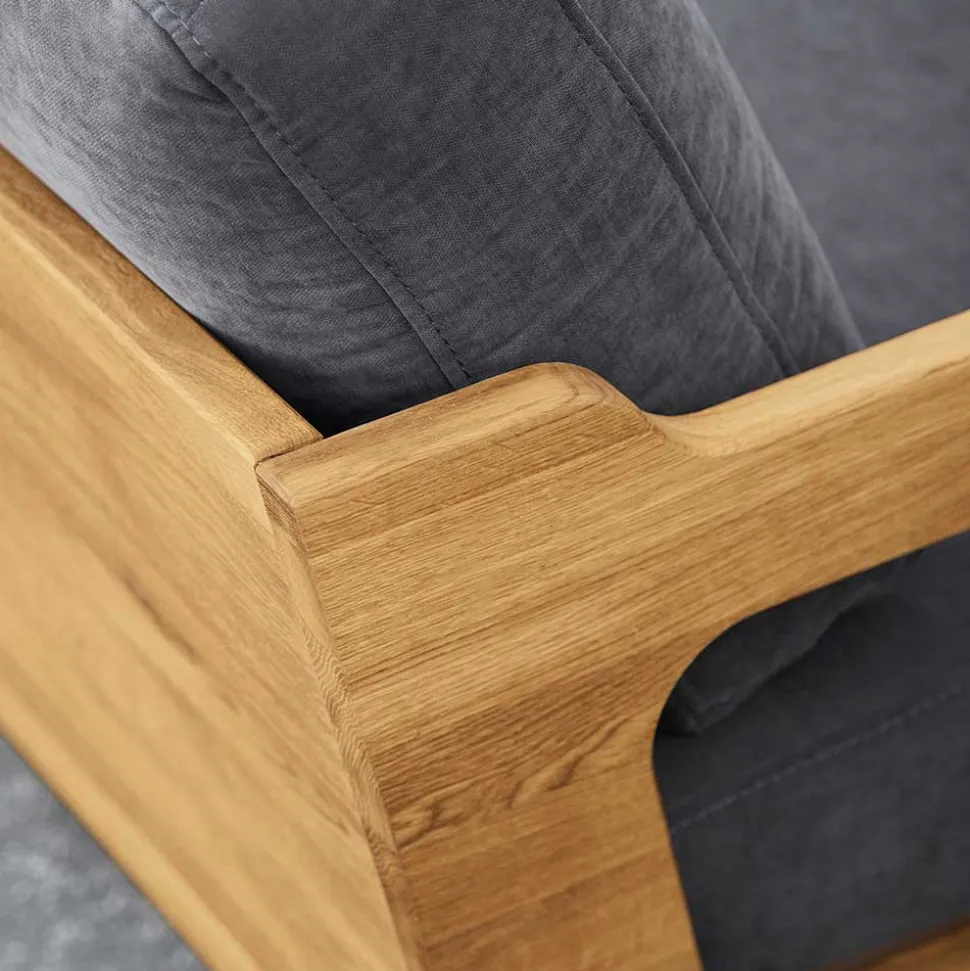 Hellgraues Stoff Sofa mit Wildeiche Gestell - Hardus