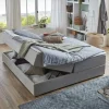 Hellgraues Stoffbett ohne Kopfteil mit Bettkasten - Craig