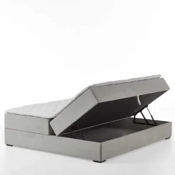 Hellgraues Stoffbett ohne Kopfteil mit Bettkasten - Craig