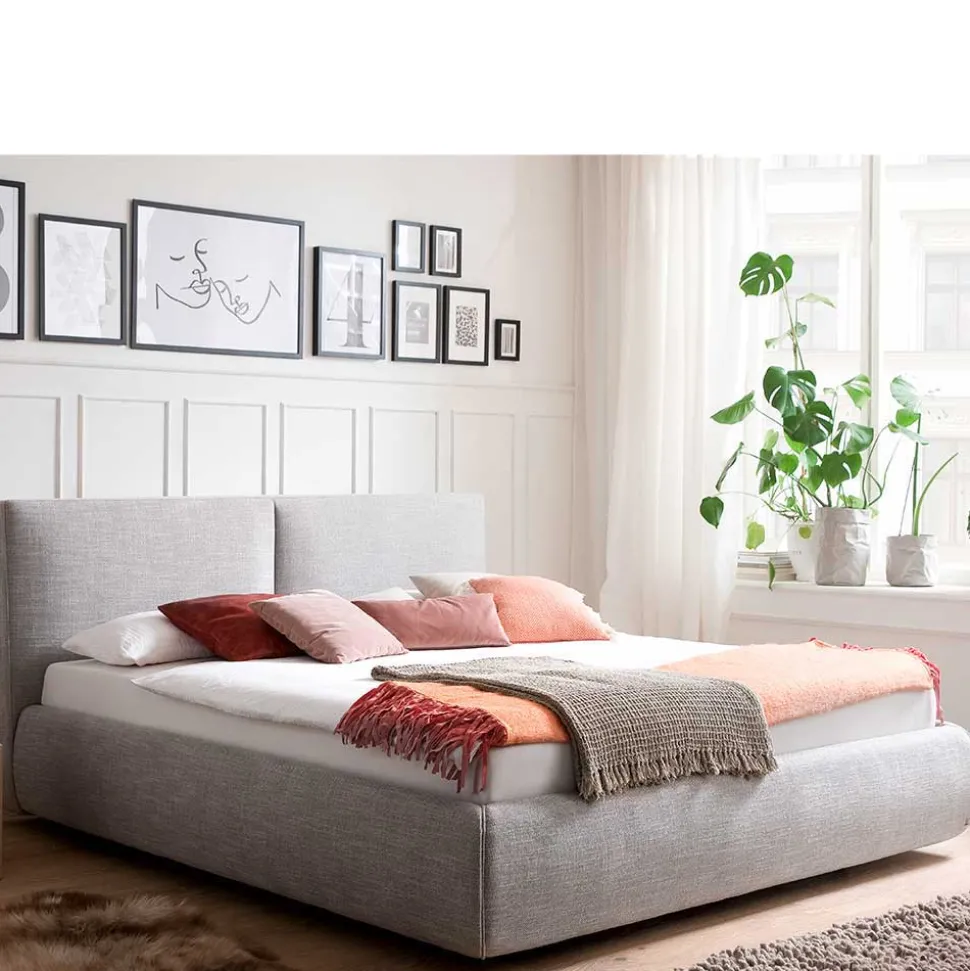 Hellgraues 180x200 Bett inklusive Matratzen - Atlona