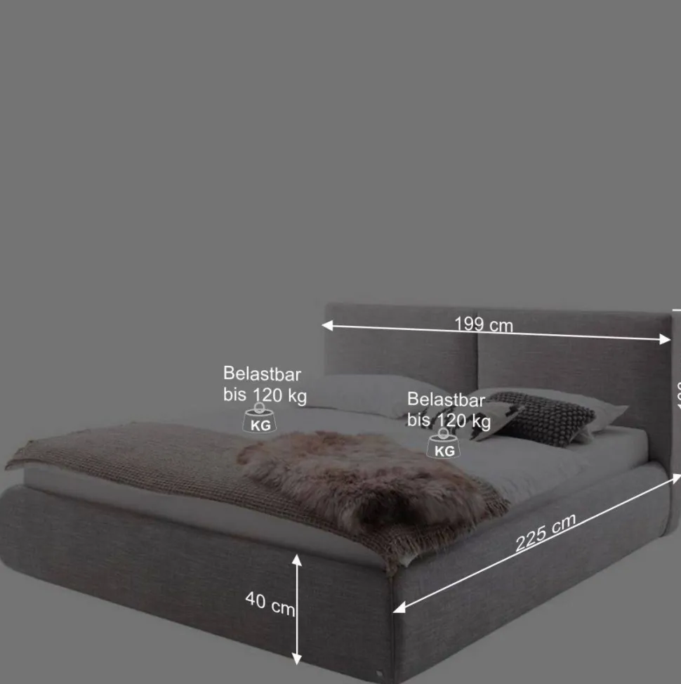 Hellgraues 180x200 Bett inklusive Matratzen - Atlona