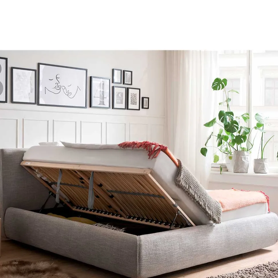 Hellgraues 180x200 Bett inklusive Matratzen - Atlona