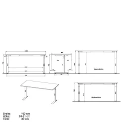 Höhenverstellbarer Bürotisch in vier Größen - Tila