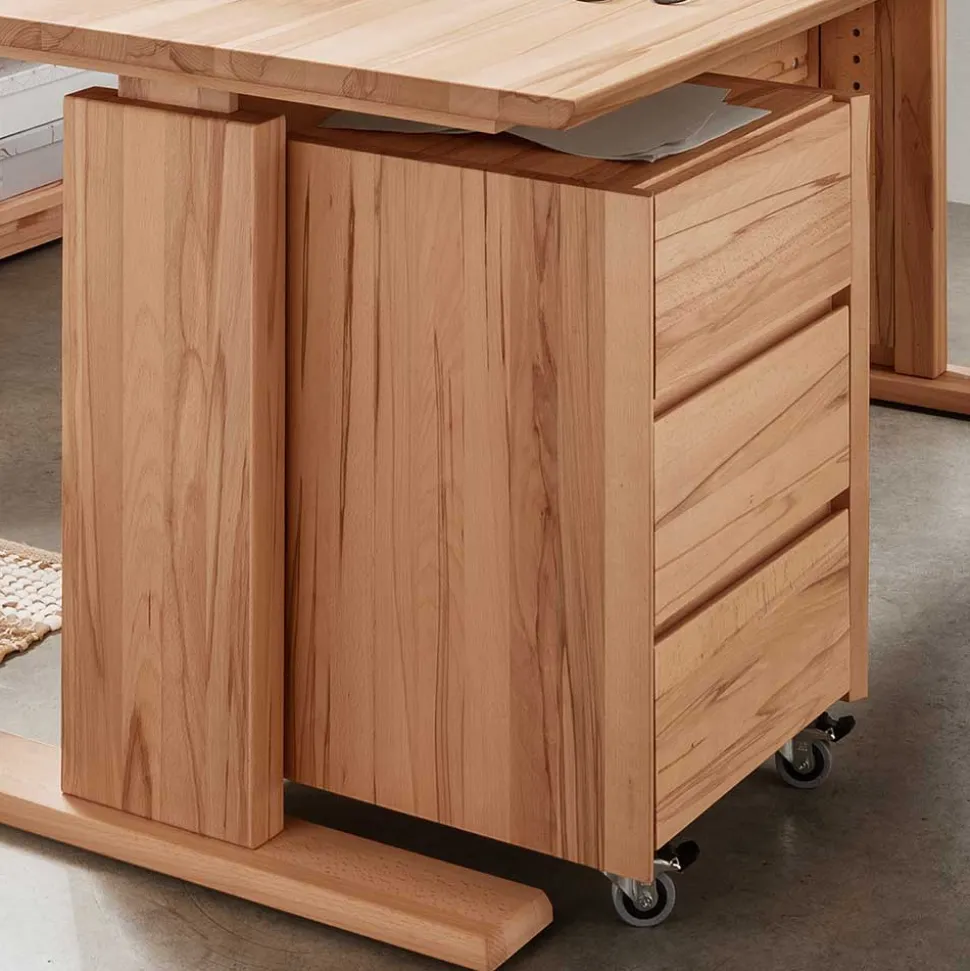 Höhenverstellbarer Holz-Schreibtisch aus Kernbuche - Senklas