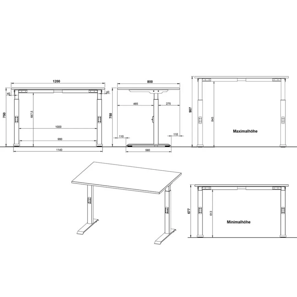 Höhenverstellbarer Officetisch in Hellgrau - Great