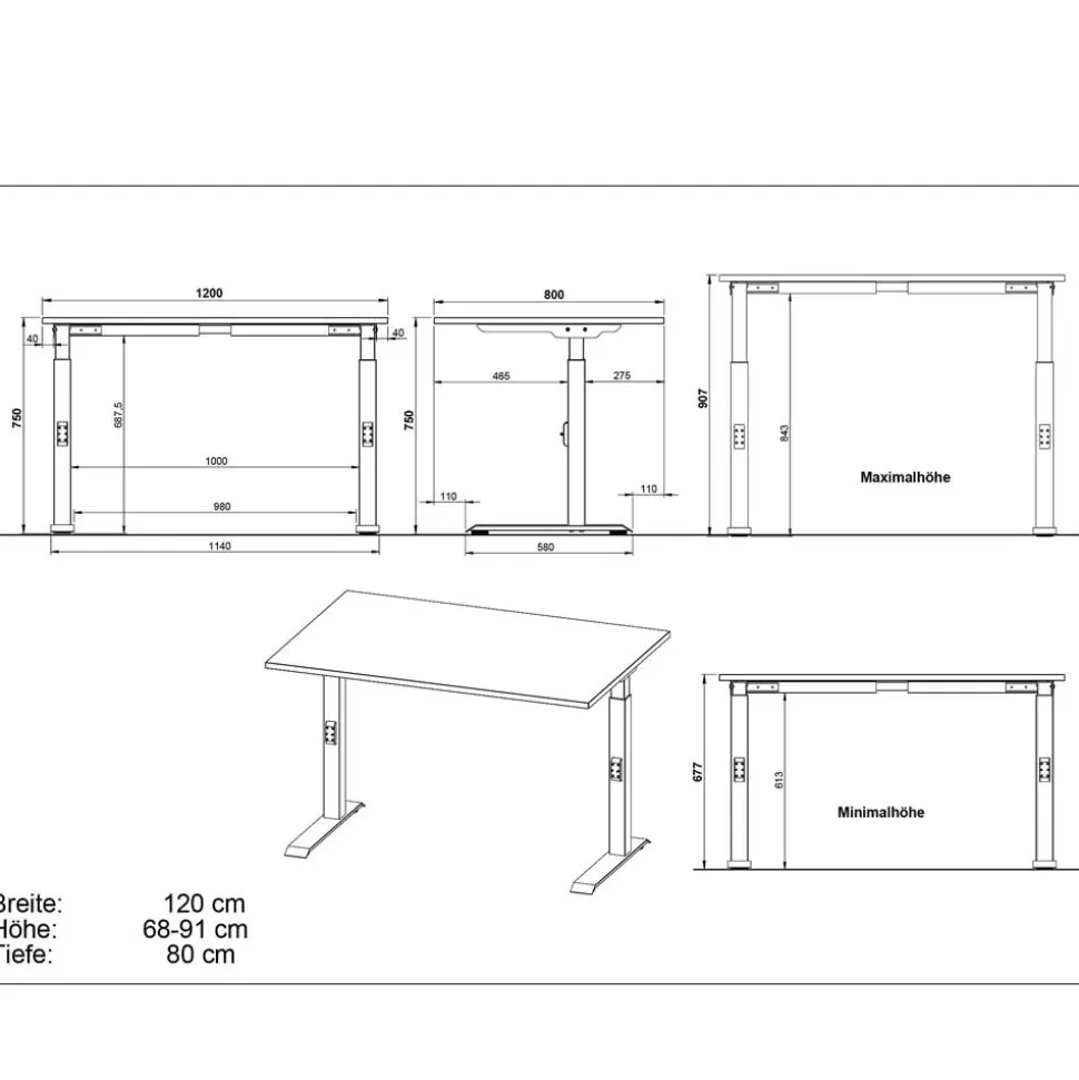Höhenverstellbarer Office-Tisch in Hellgrau - Clemeta