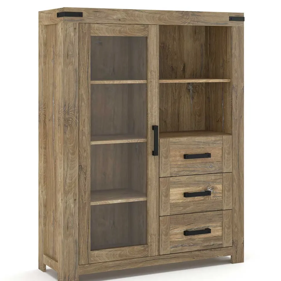 Highboard in Eiche Dunkel mit Glaseinsatz - Hilary
