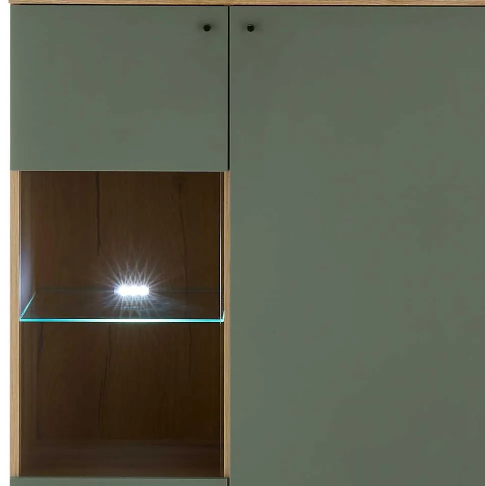 Highboard in Graugrün und Wildeiche - Oliva