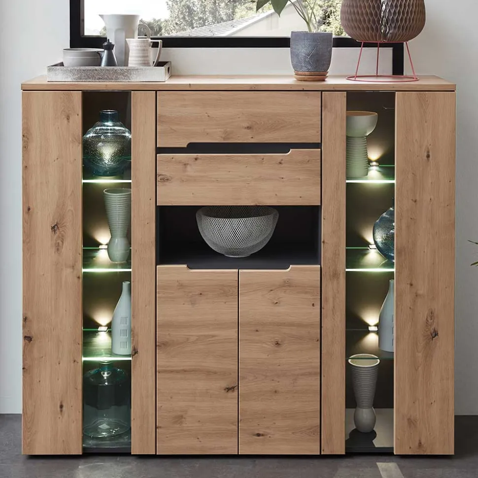 Highboard mit Glas & LED Licht - Kuetra