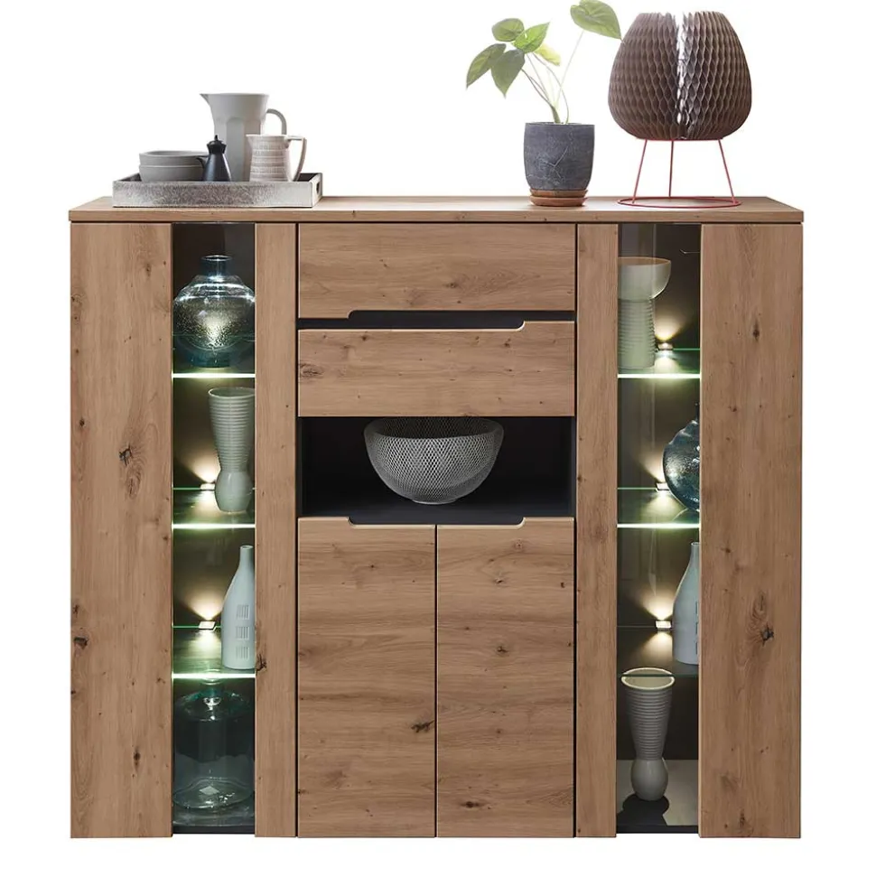 Highboard mit Glas & LED Licht - Kuetra