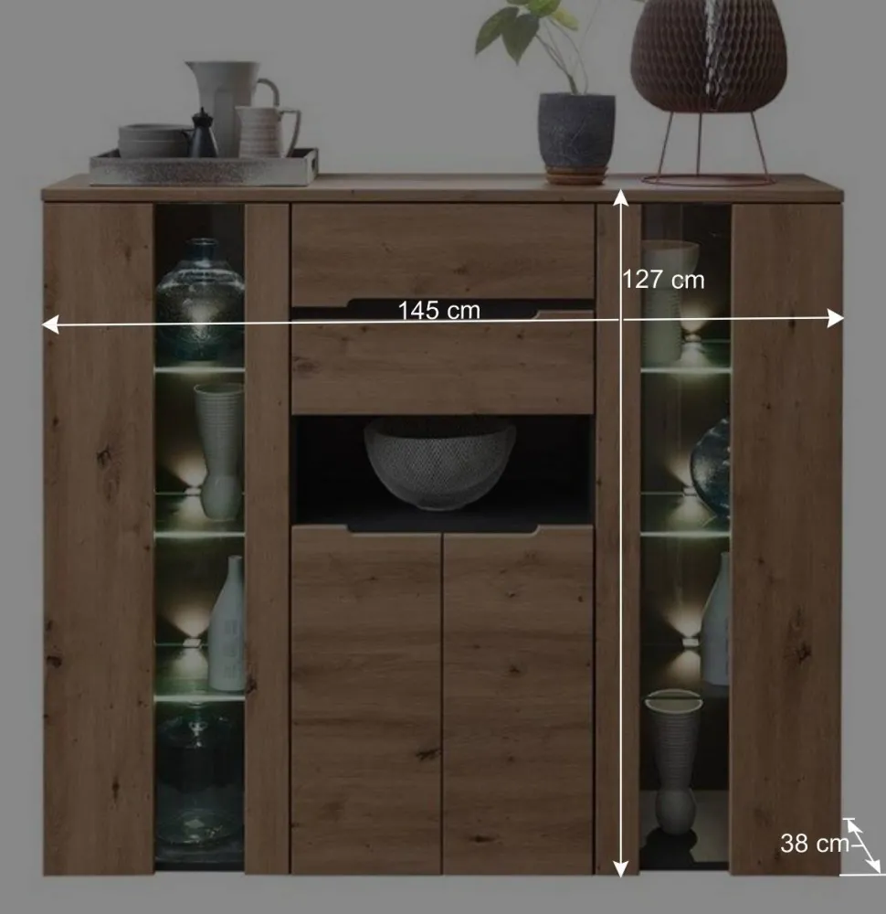 Highboard mit Glas & LED Licht - Kuetra