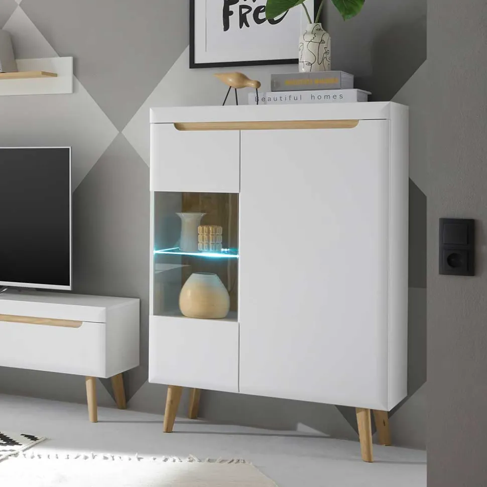 Highboard mit Glas im Skandi Design - Ginko