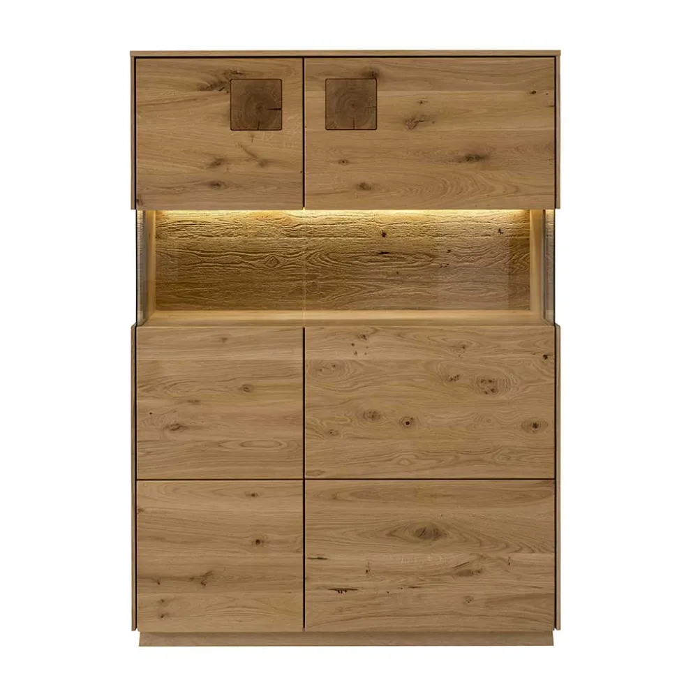 Highboard mit Glaseinsatz aus Wildeiche massiv - Millena