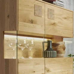 Highboard mit Glaseinsatz aus Wildeiche massiv - Millena