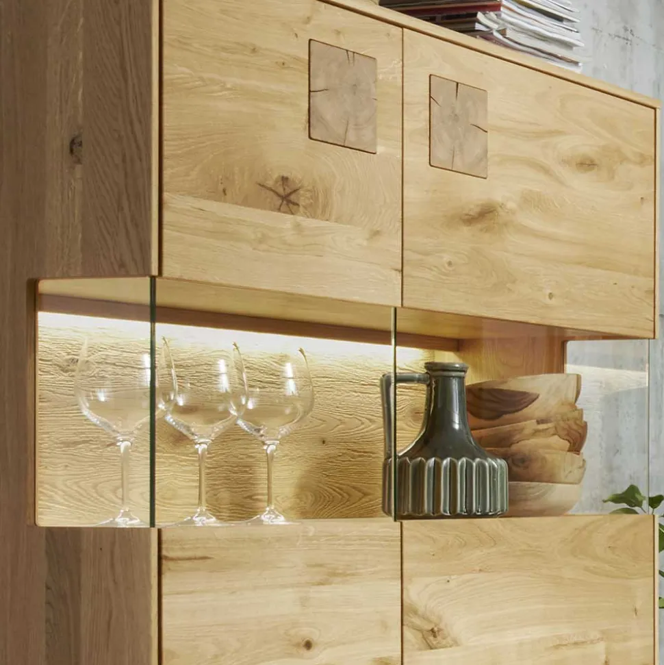 Highboard mit Glaseinsatz aus Wildeiche massiv - Millena
