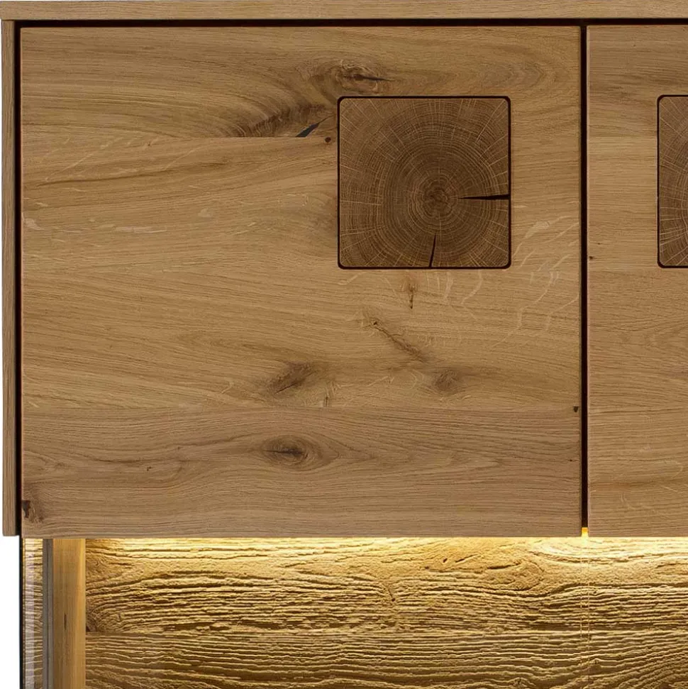 Highboard mit Glaseinsatz aus Wildeiche massiv - Millena