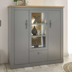 Highboard mit Glaseinsatz mit Metallgriffen - Buleta