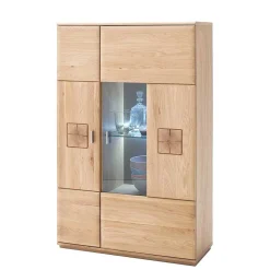 Highboard 2-türig mit Glas-Einsatz Pontros in Eiche Bianco teilmassiv