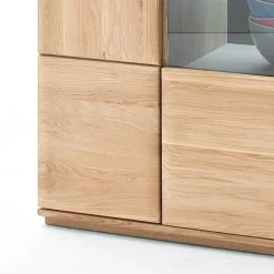 Highboard 2-türig mit Glas-Einsatz Pontros in Eiche Bianco teilmassiv