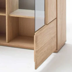 Highboard 2-türig mit Glas-Einsatz Pontros in Eiche Bianco teilmassiv