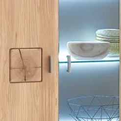 Highboard 2-türig mit Glas-Einsatz Pontros in Eiche Bianco teilmassiv