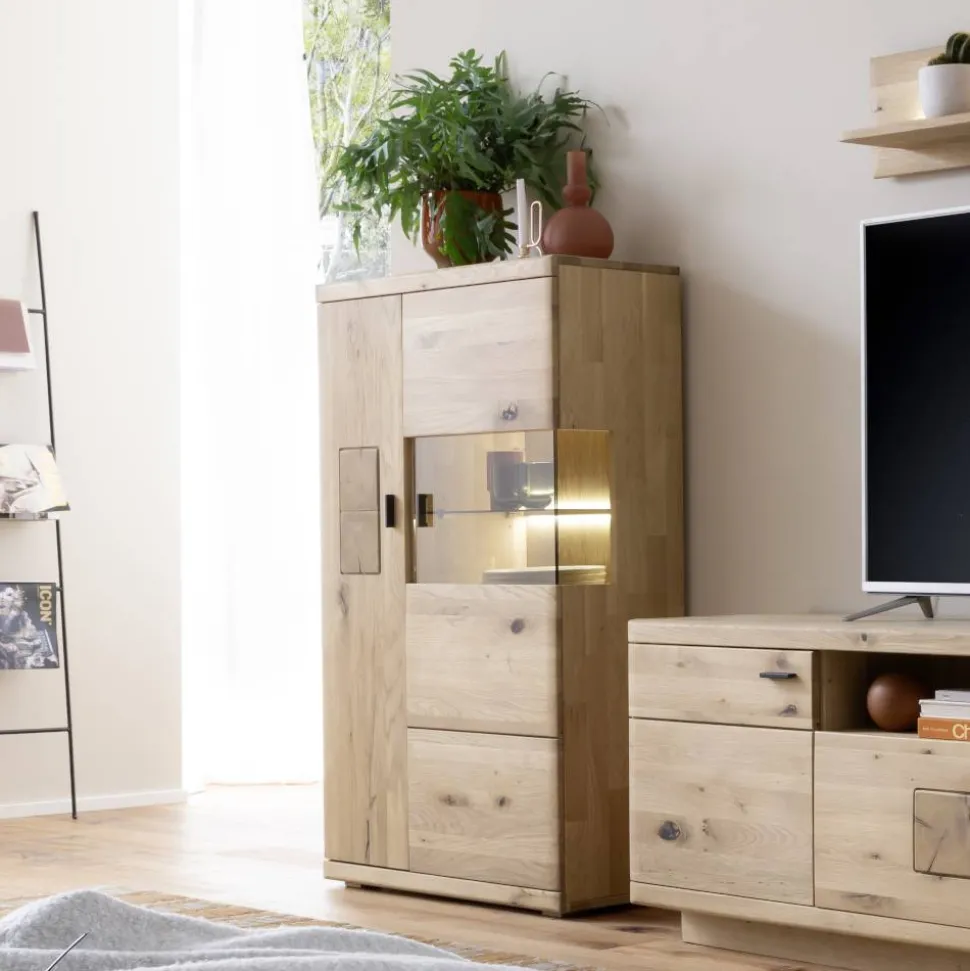 Highboard Vitrine aus hellem Asteiche Massivholz - Losiamos
