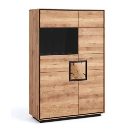 Highboard Vitrine aus Wildeiche Massivholz - Shipper