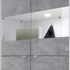 Highboard Vitrine in Beton Optik & Weiß HG - Narandu