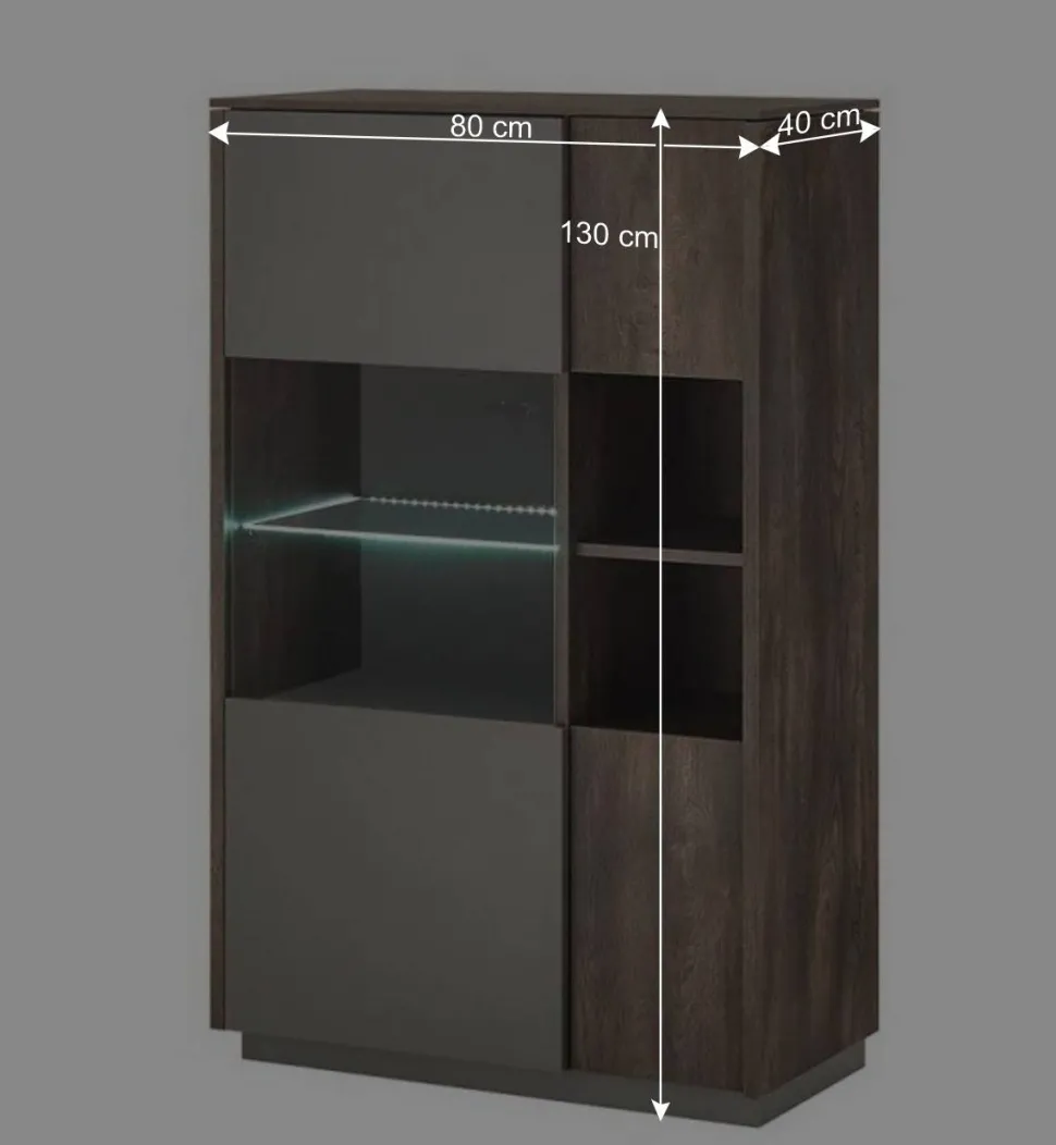 Highboard Vitrine in Eiche Dunkel & Grau - Mundo
