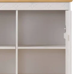 Highboard Vitrine in Weiß und Kiefer Honig - Zentra