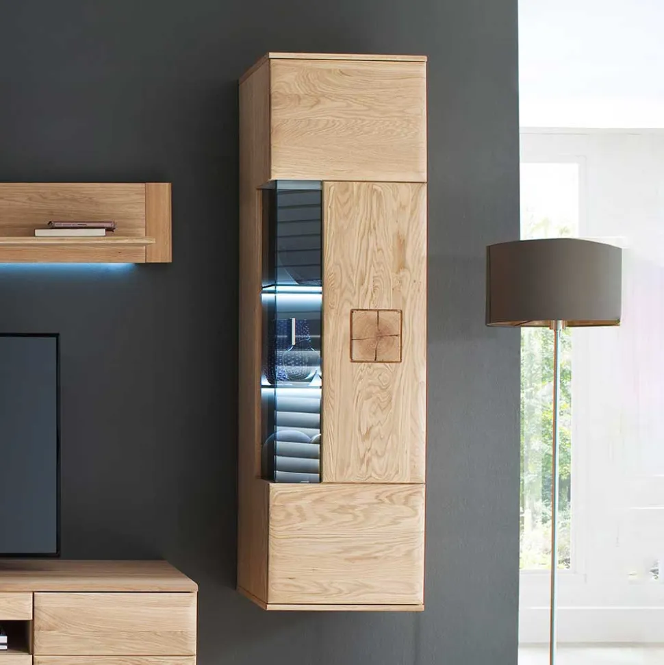 Hängende Vitrine in Eiche Bianco teilmassiv Pontros 1-türig