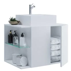 Hängende Waschkommode mit Becken in Weiß - Ziovarica