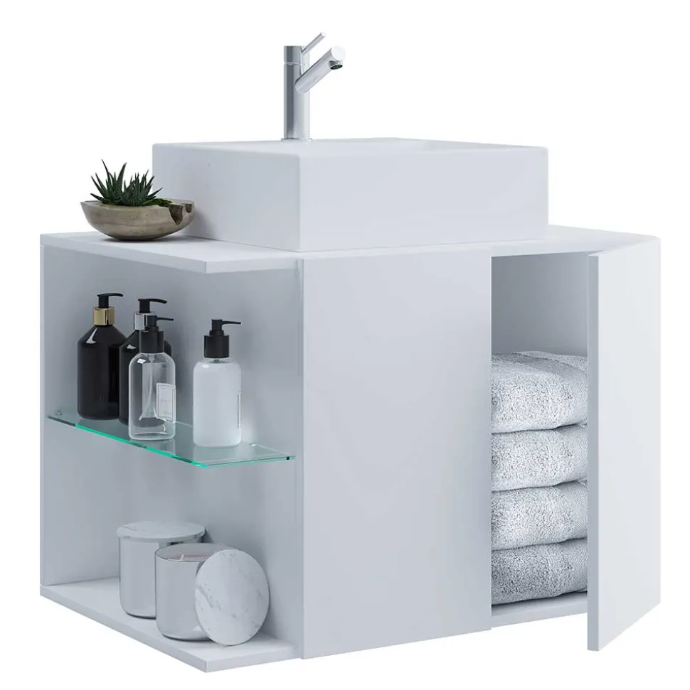 Hängende Waschkommode mit Becken in Weiß - Ziovarica