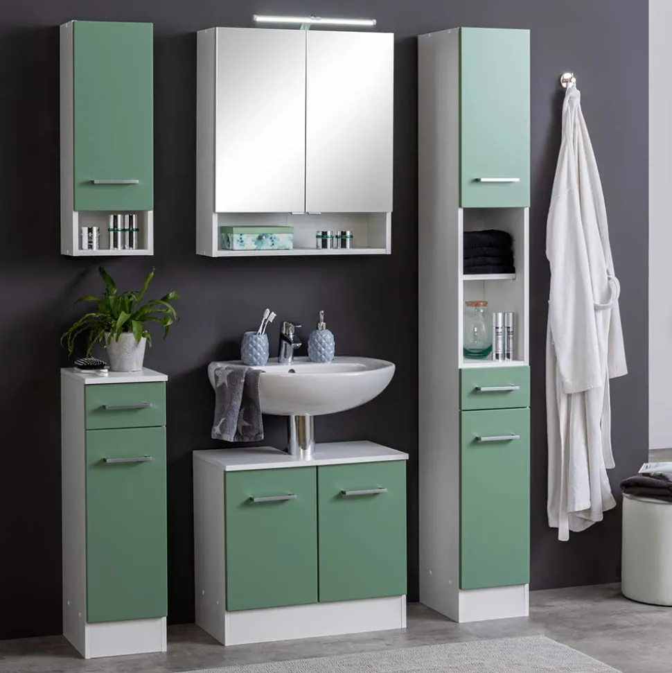 Hängender Badschrank in Grün & Weiß - Loenixa I